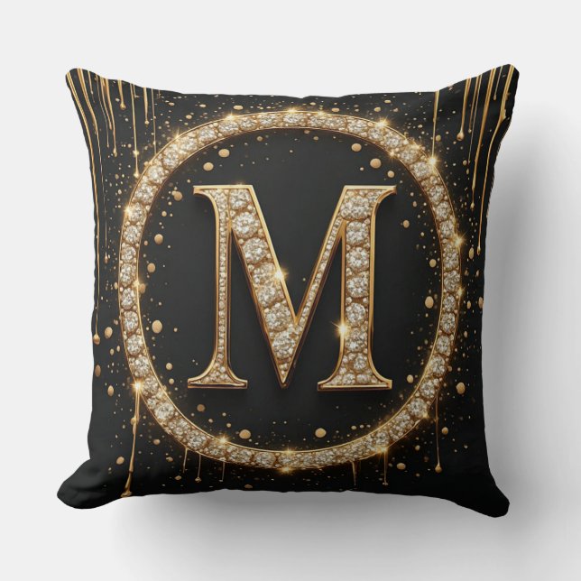 Gouden Letter M Monogram Persoonlijk Initiaal Cade Kussen (Voorkant)