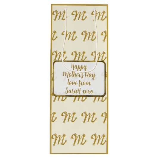 Gouden Letter M Patroon Elegant Moederdag Custom Wijn Cadeautas (Voorkant)