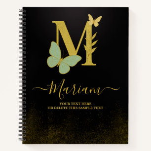 Gouden letter M Vlinder Notitieboek Hoesje