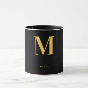 Gouden Letter M Zwarte Mok   Minimalistische Monog
