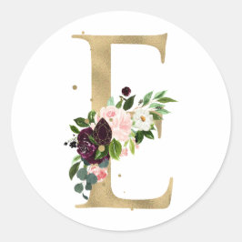 Gouden letter MONOGRAM boho bordeaux bloemen   Cl Ronde Sticker