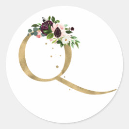 Gouden letter MONOGRAM boho bordeaux bloemen Cla Ronde Sticker