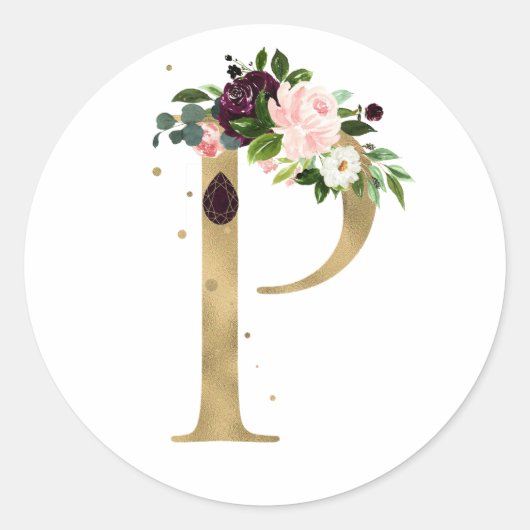 Gouden letter MONOGRAM boho bordeauxrode bloemen C Ronde Sticker (Voorkant)