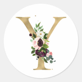 Gouden letter MONOGRAM boho bordeauxrode bloemen C Ronde Sticker