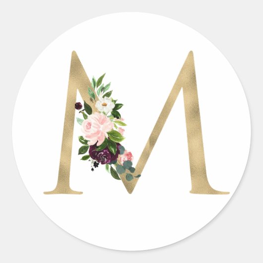 Gouden letter MONOGRAM boho bordeauxrode bloemen C Ronde Sticker (Voorkant)