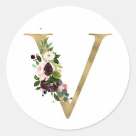 Gouden letter MONOGRAM boho bordeauxrode bloemen C Ronde Sticker