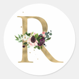 Gouden letter MONOGRAM boho bordeauxrode bloemen C Ronde Sticker