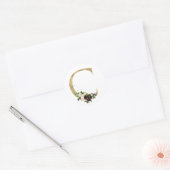 Gouden letter MONOGRAM boho bordeauxrode bloemen  Ronde Sticker (Envelop)