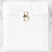 Gouden letter MONOGRAM boho bordeauxrode bloemen Ronde Sticker (Tas)