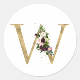 Gouden letter MONOGRAM boho bordeauxrode bloemen Ronde Sticker