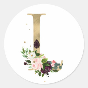 Gouden letter MONOGRAM boho bordeauxrode bloemen Ronde Sticker