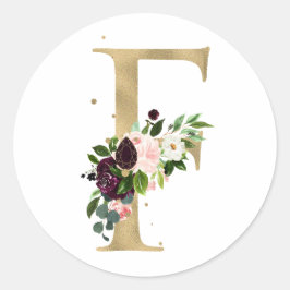 Gouden letter MONOGRAM boho bordeauxrode bloemen Ronde Sticker