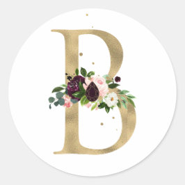 Gouden letter MONOGRAM boho bordeauxrood bloemen   Ronde Sticker