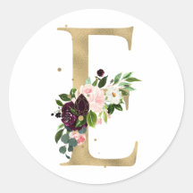 Gouden letter MONOGRAM boho bordeauxrood bloemen