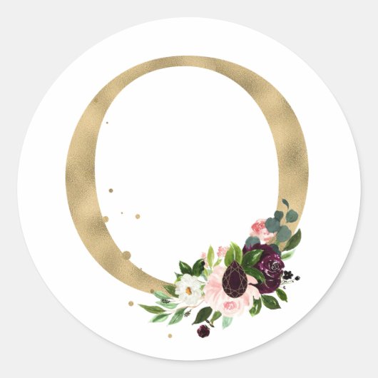 Gouden letter MONOGRAM boho burgundy bloemen Cl Ronde Sticker (Voorkant)