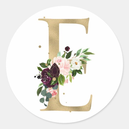 Gouden letter MONOGRAM boho burgundy bloemen Cl Ronde Sticker (Voorkant)