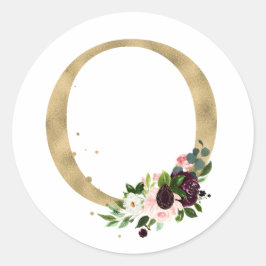 Gouden letter MONOGRAM boho burgundy bloemen Cla Ronde Sticker