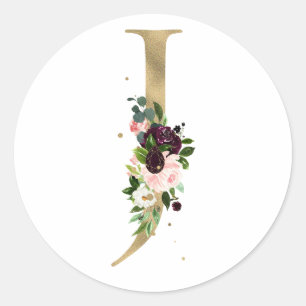 Gouden letter MONOGRAM boho burgundy bloemen Ronde Sticker