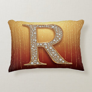 Gouden Letter Monogram R Rode Lijst Glitter Initia Accent Kussen