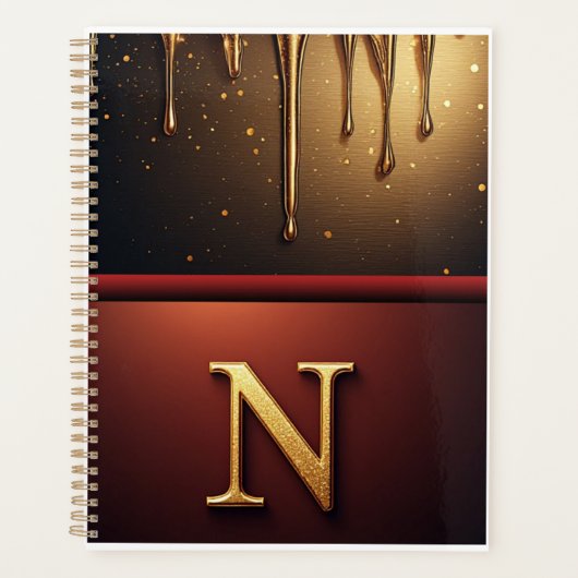 Gouden Letter N Monogram Met Druppelende Metaal Planner (Voorkant)