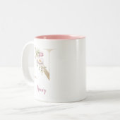 Gouden letter N, Monogram N, Roze bloemencadeau vo Tweekleurige Koffiemok (Voorkant links)