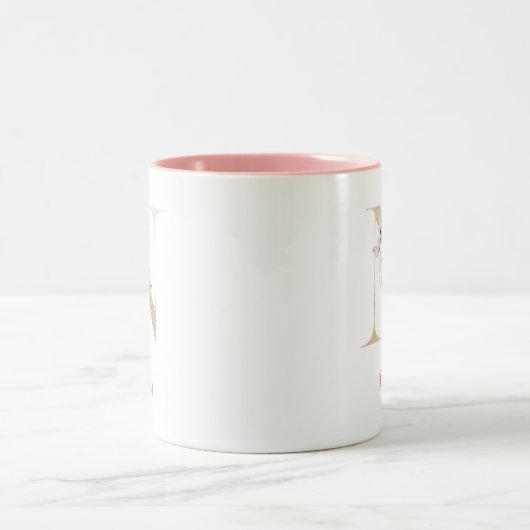 Gouden letter N, Monogram N, Roze bloemencadeau vo Tweekleurige Koffiemok (Center)