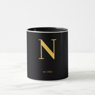 Gouden Letter N Zwarte Mok Minimalistische Mono