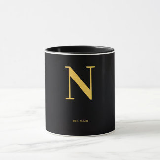 Gouden Letter  N Zwarte Mok | Minimalistische Mono