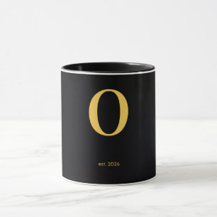 Gouden Letter O Zwarte Mok Minimalistische Mono
