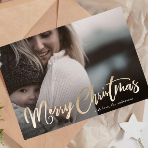 Gouden Letter Overlay Prettig Kerstmis Foto Kaart