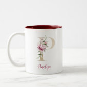 Gouden Letter P, Monogram P, Roze Bloemen Cadeau V Tweekleurige Koffiemok (Links)