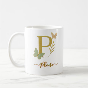 Gouden letter P Vlinder Mok Ontwerp