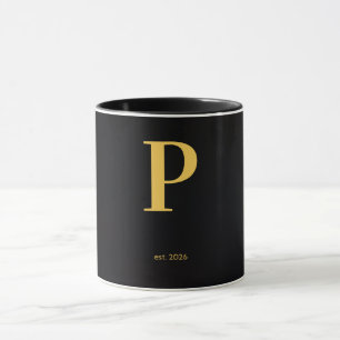 Gouden Letter P Zwarte Mok   Minimalistische Monog