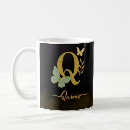 Gouden letter Q Butterfly Mok Ontwerp