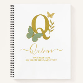 Gouden letter Q Butterfly Notitieboek Hoesje