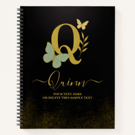 Gouden letter Q Butterfly Notitieboek Hoesje