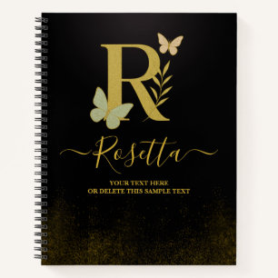 Gouden letter R Butterfly Notitieboek Hoesje