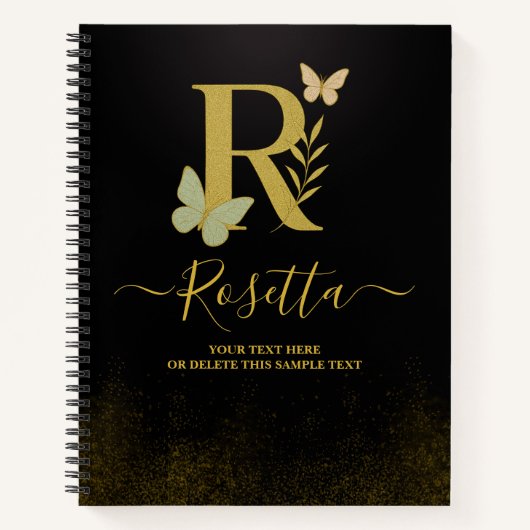 Gouden letter R Butterfly Notitieboek Hoesje (Voorkant)