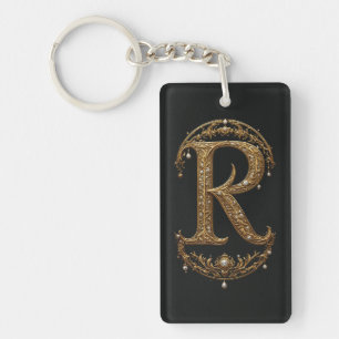 Gouden Letter R Met Edelstenen Barok Versiering Sleutelhanger