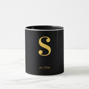 Gouden Letter S Zwarte Mok Minimalistische Monog