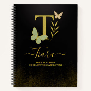 Gouden letter T Butterfly Notitieboek Hoesje