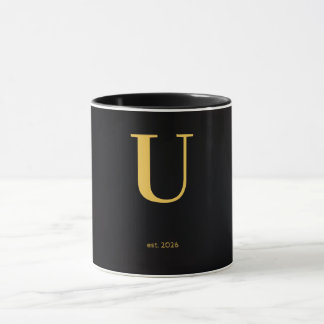 Gouden Letter U Zwarte Mok | Minimalistische Monog