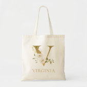 Gouden Letter V Monogram Bloemige Watercolor Boods Tote Bag (Voorkant)