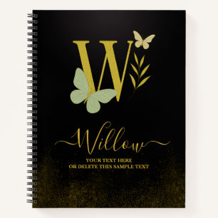 Gouden letter W Butterfly Notitieboek Hoesje