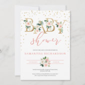 Gouden Letters en Blush Floral Baby shower Invite Kaart (Voorkant)