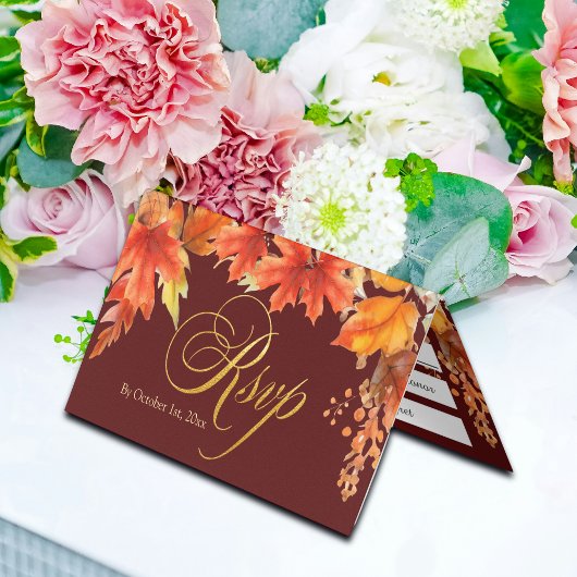 Gouden letters Herfst esdoorn verlaat bruiloft RSV Kaart