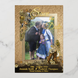 Gouden lettertypografie Steampunk op leren Inspira Folie Uitnodiging