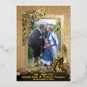 Gouden lettertypografie Steampunk op leren Inspira Folie Uitnodiging