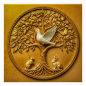 Gouden levensboom met duif en konijntjes perfect poster (Voorkant)