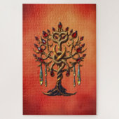 Gouden levensboom met rode edelstenen legpuzzel (Verticaal)